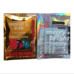 5piece Freeman beauty glow sheet masks kit with applicator & passport holder new